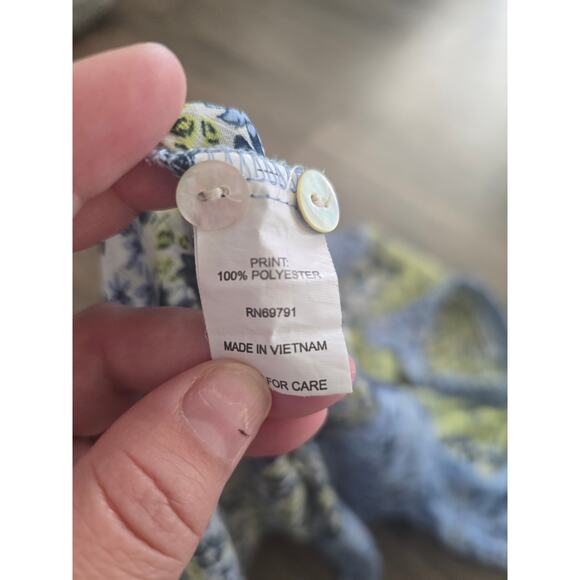 Figueroa & Flower Sheer Floral Button Down Blouse Blue Yellow Boho M Cottagecore - Picture 9 of 9